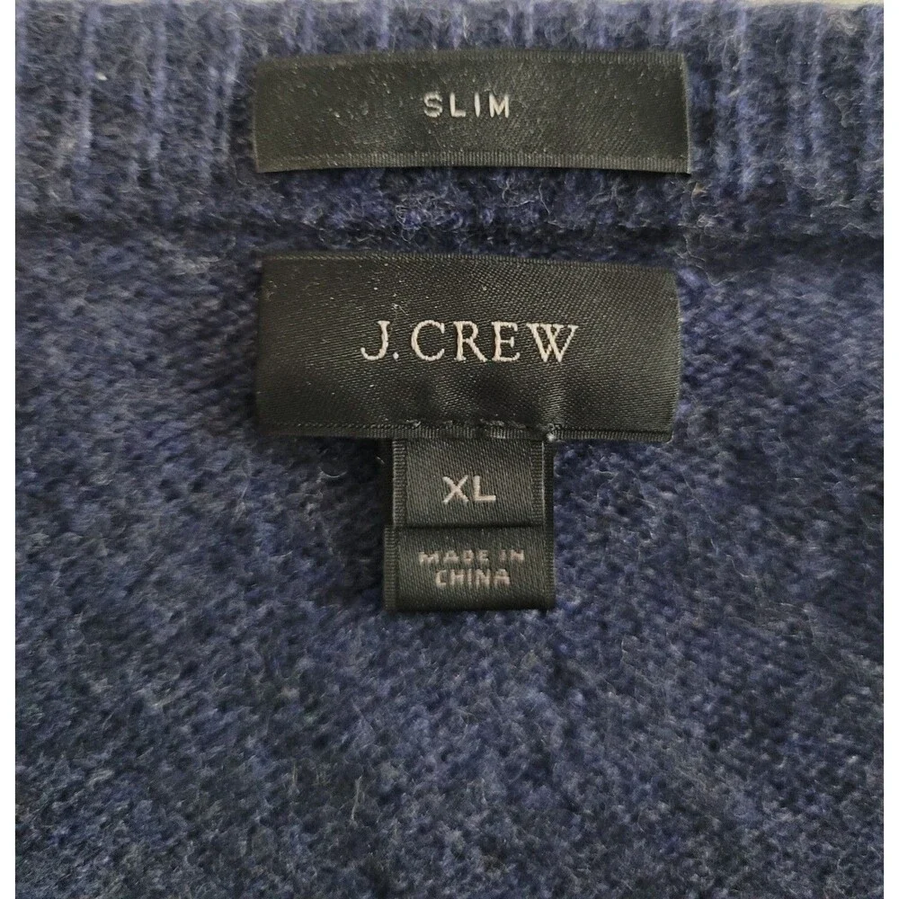 J. Crew Sweater Men XL Slim Blue Merino Wool Alpaca Blend Elbow Pads Grandpa
